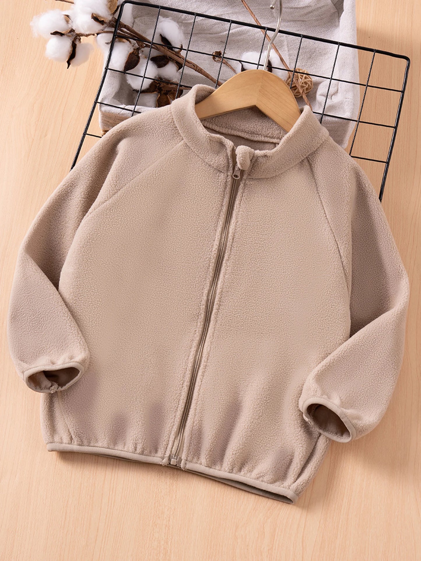 Girls Winter Fleece Jacket With Zipper Closure And Stand Collar For Toddlers