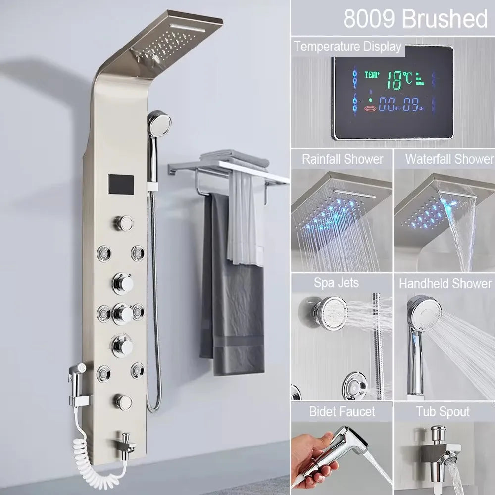 MYQualife LED Rainfall Waterfall Shower Panel System