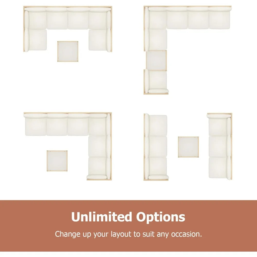 Outdoor Wicker Patio Furniture Set with Boho Sectional Sofa and Glass Coffee Table