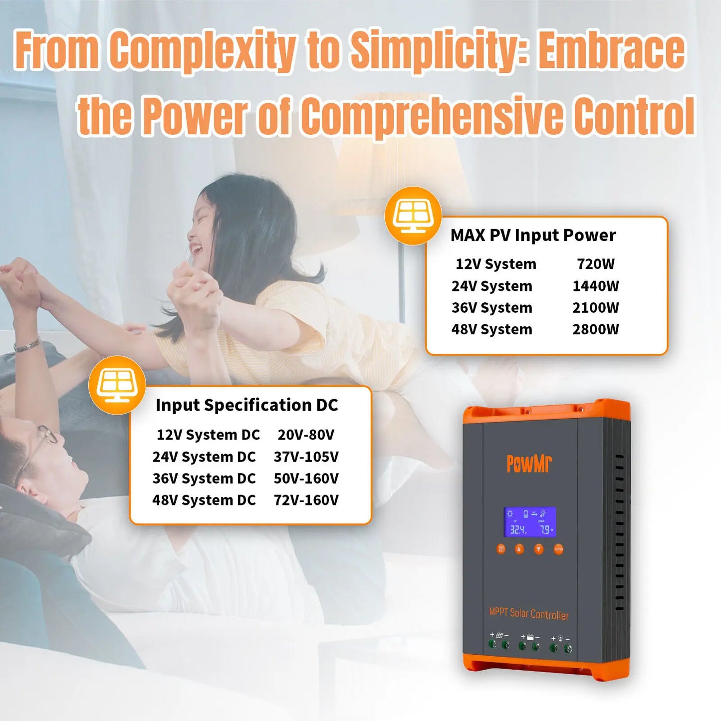 PowMr 60A MPPT Solar Charge Controller For 12V 24V 36V 48V Off Grid LED LCD
