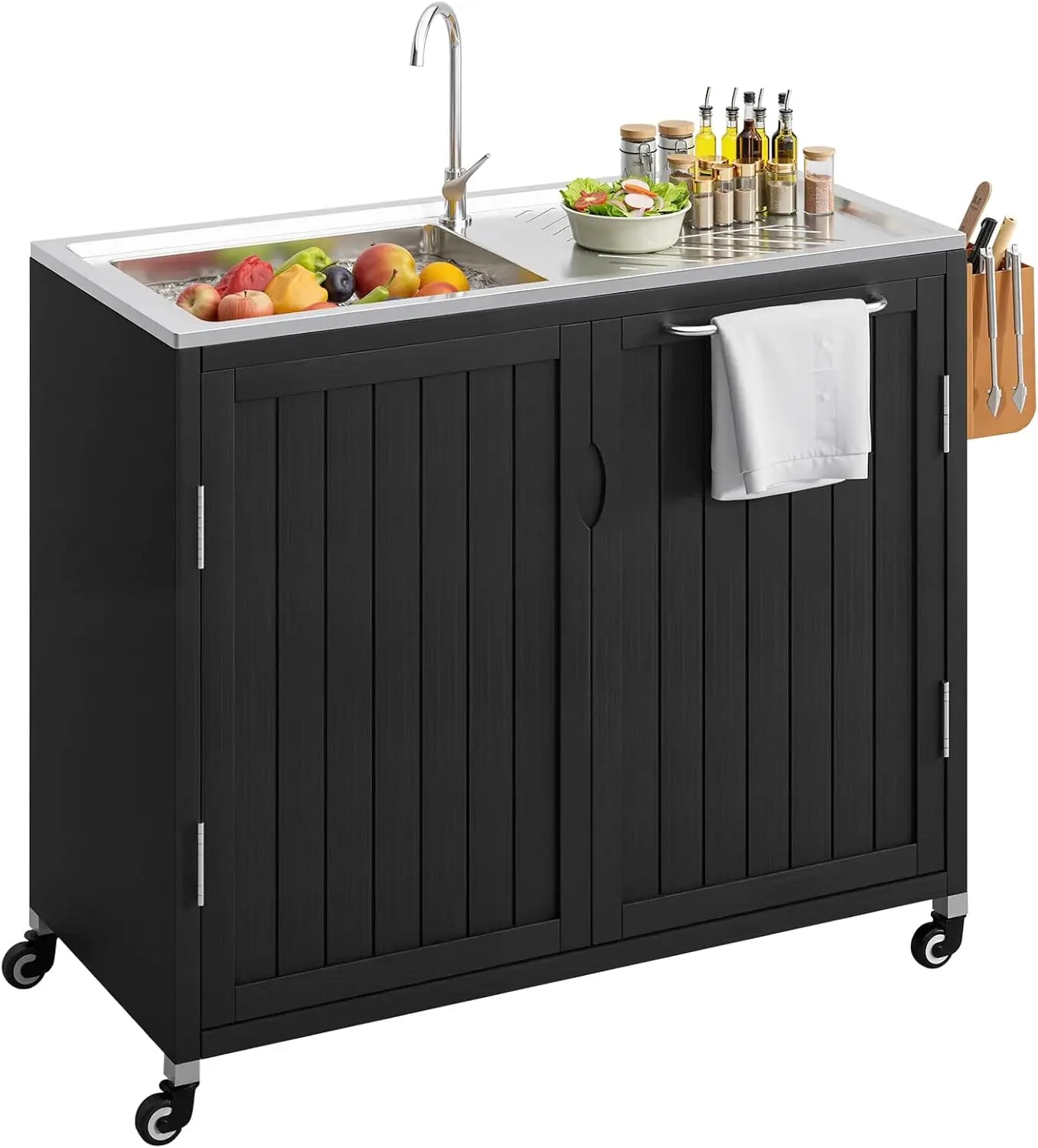Outdoor Kitchen Island With 304 Stainless Steel Sink And Storage