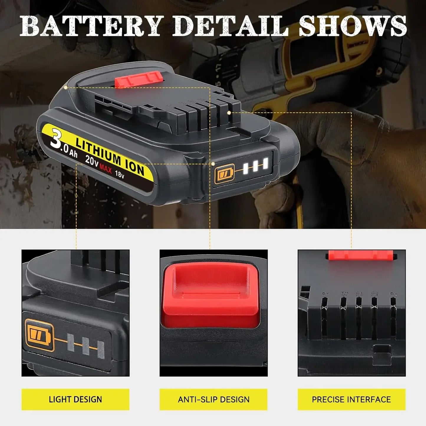VANON 3Ah DCB201 LiIon Battery For Dewalt 20V Tools