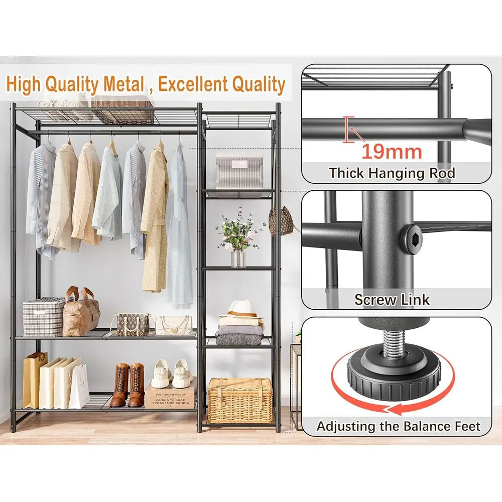 4 Tier Portable Clothes Rack With Hanging Rod For Home