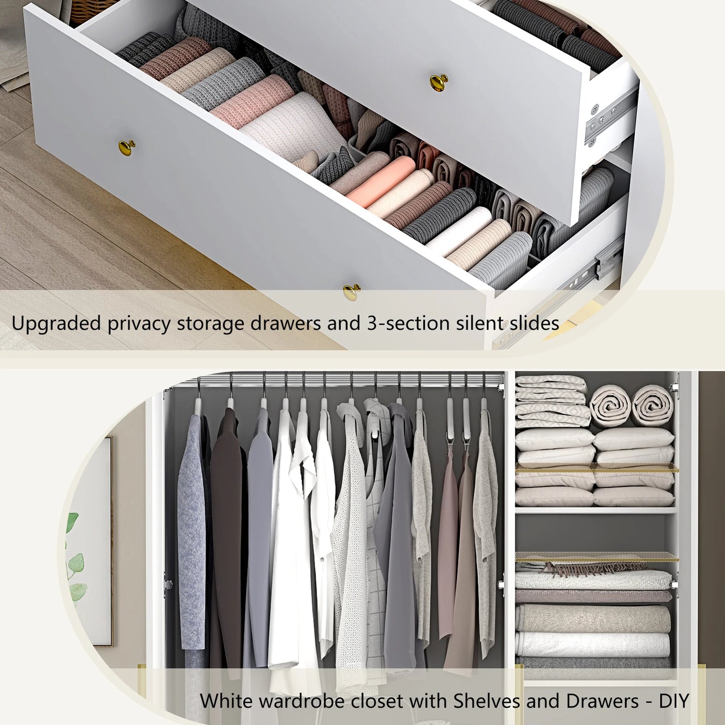 QiaoShiRen Modern Wooden Armoire Wardrobe With Hanging Rod