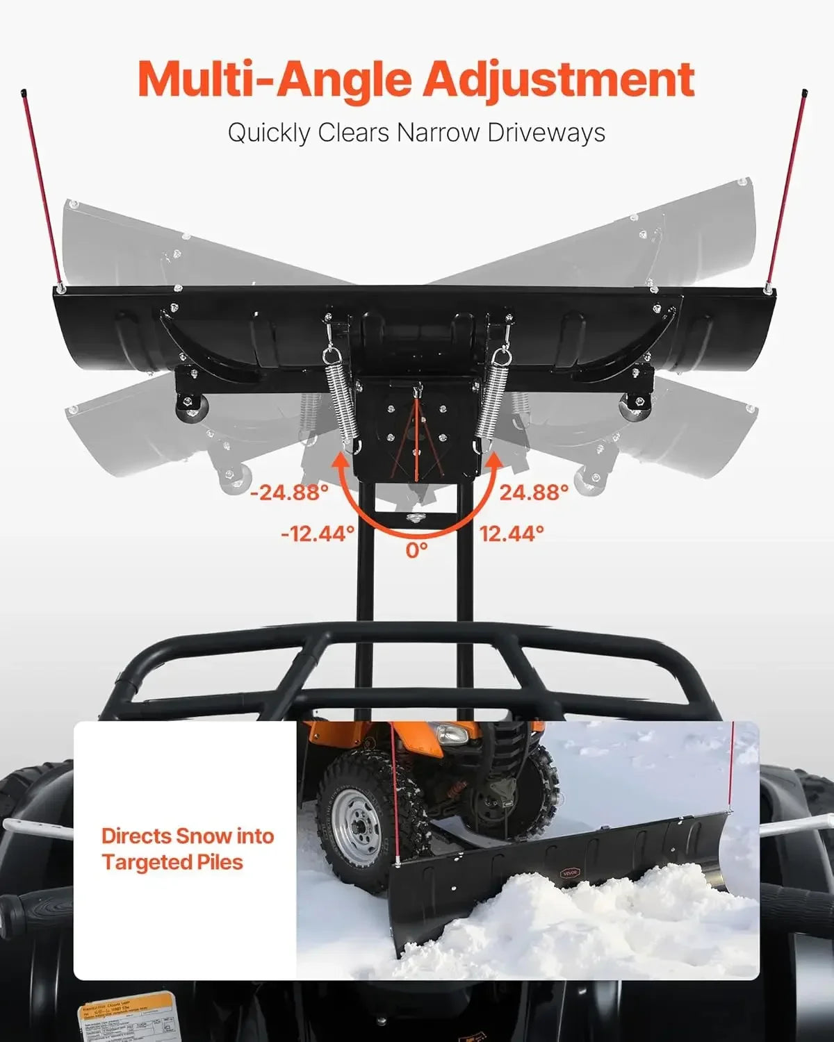 Snow Plow Blade Universal Adjustable Kit For UTV ATV Mount