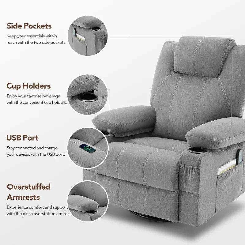 YTYI Swivel Rocker Recliner Chair With Heat And Massage