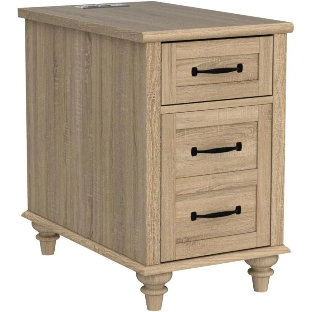 Set of 2 Farmhouse End Tables With Charging Station Drawer