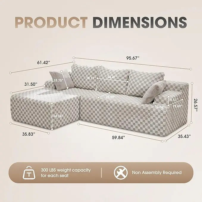 HUANZHUANG Modular L Shaped 3 Seat Sectional Sofa With Memory Foam Storage