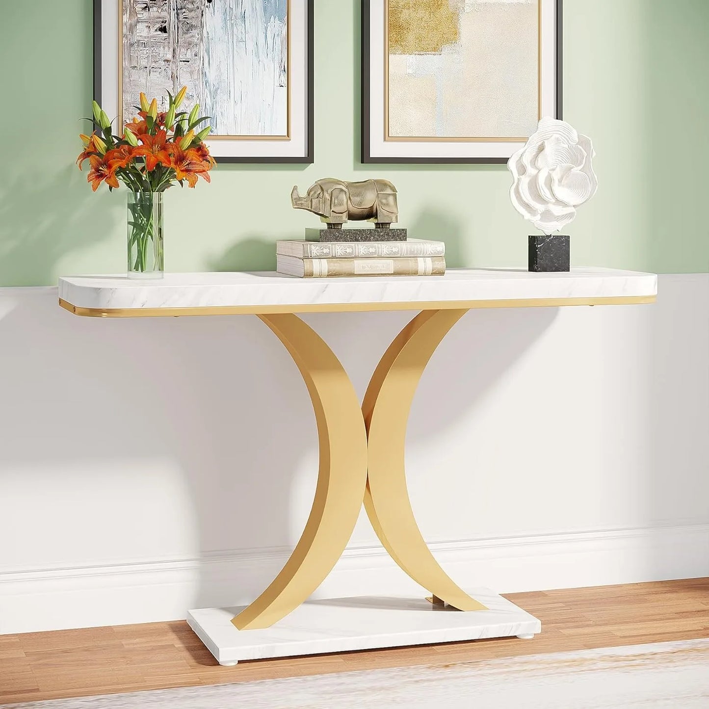Little Tree Industrial Console Table Geometric Base for Entryway