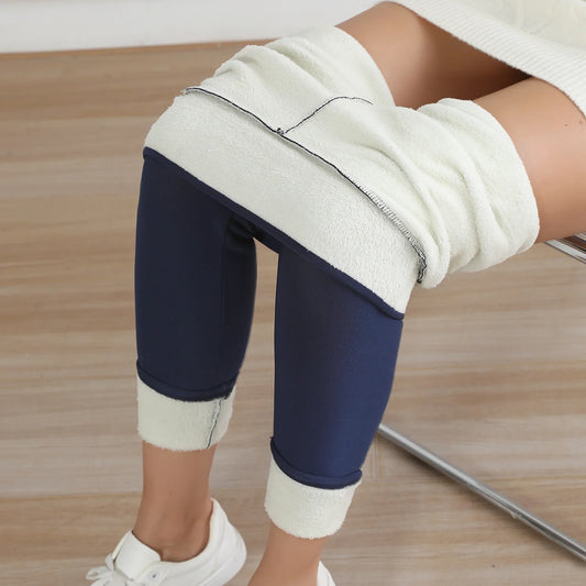 Women Thick Fleece Leggings High Waist Ankle Length Solid