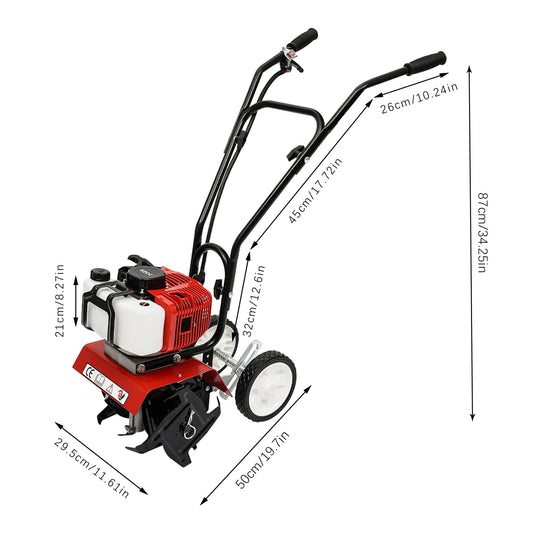 52cc Garden Tiller Petrol Engine 1700W Cultivator Rotovator