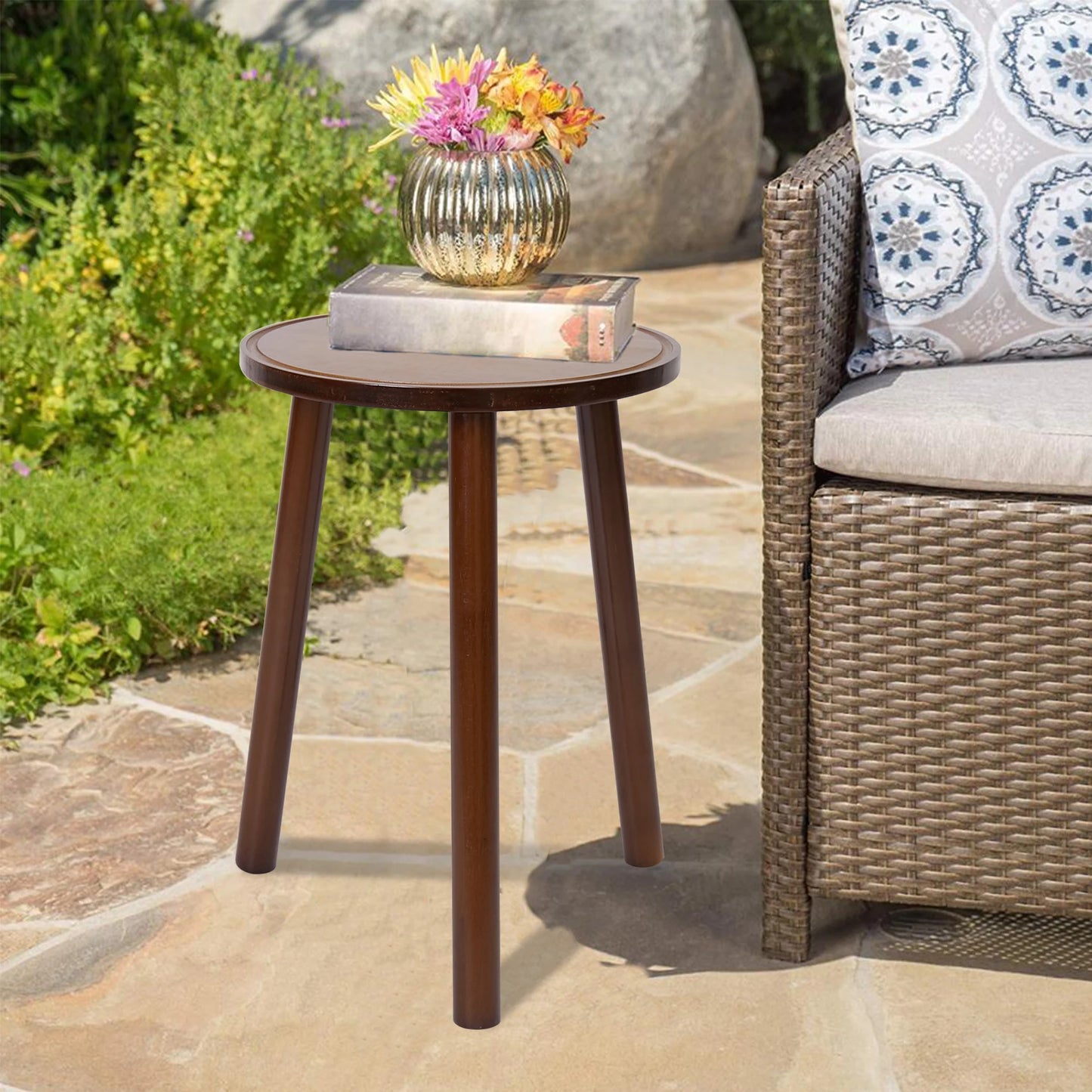 Hign-concerned Small Round End Table Plant Stand 3 Leg Wood