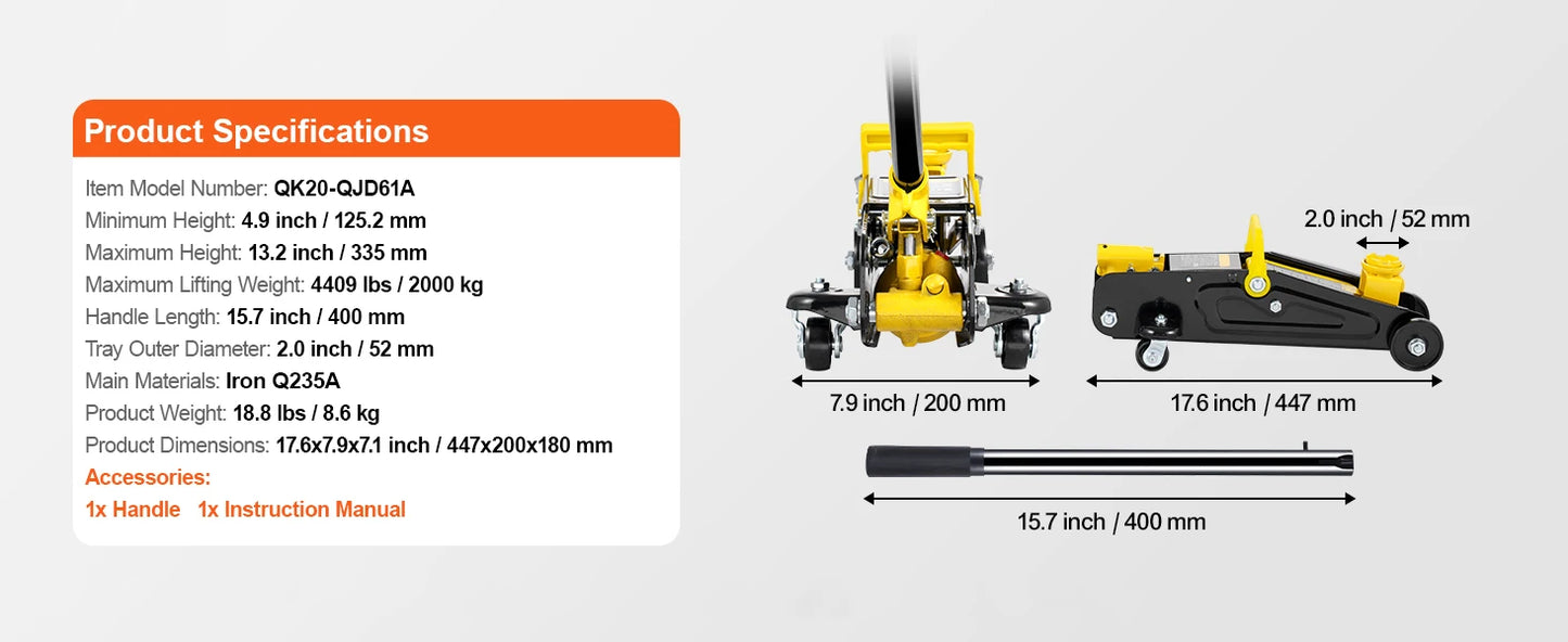 SucceBuy Low Profile Floor Jack Heavy Duty Hydraulic Car Jack