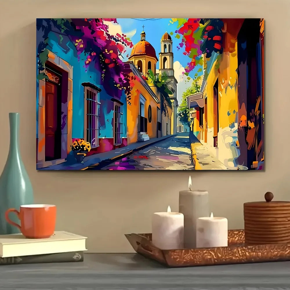 Hign-Concerned Wood Pine Frame Mexican Village Street Art