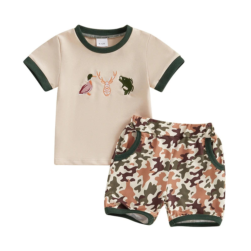 Toddler Boys Animal Print T Shirt And Camo Shorts Set