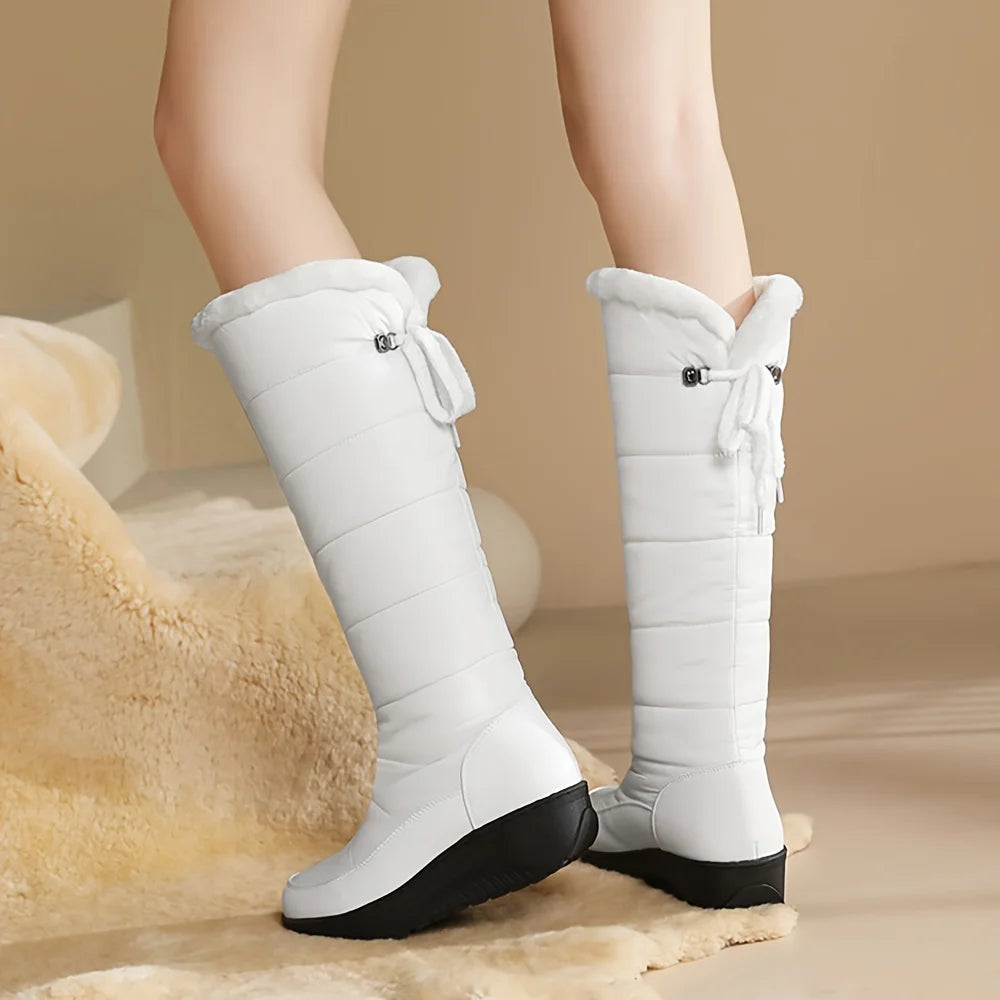 Women Fuzzy Faux Fur Winter Snow Boots Platform Wedges Waterproof