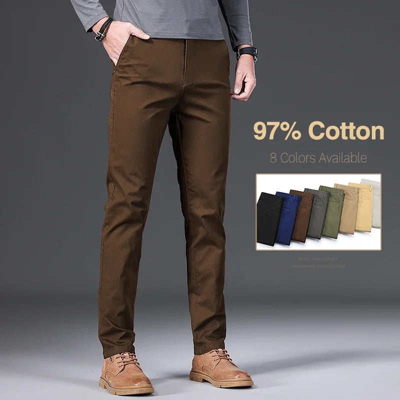 Men's Cotton Elastic Slim Straight Casual Trousers