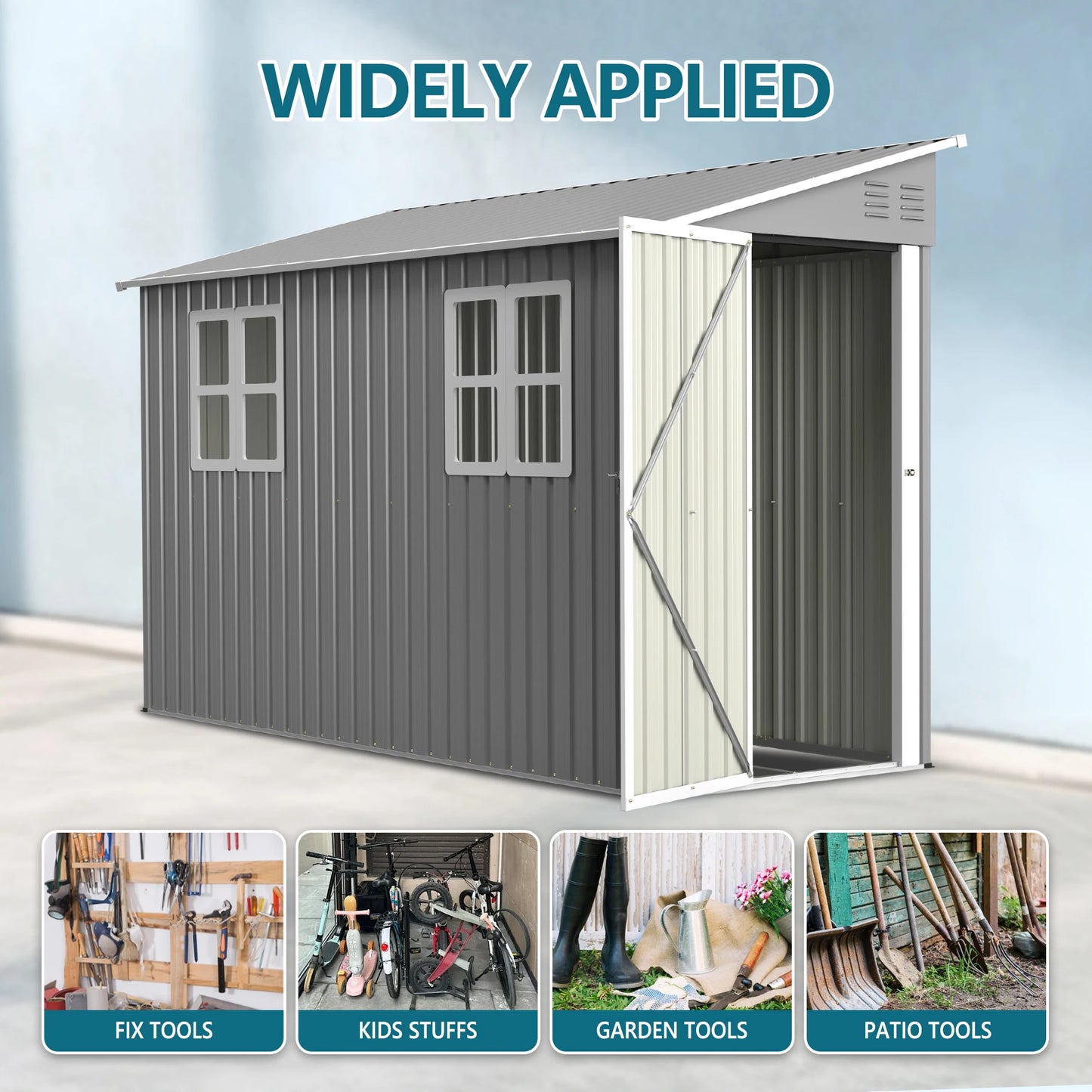 LZBEITEM Galvanized Steel Outdoor Shed Weatherproof Lockable Storage