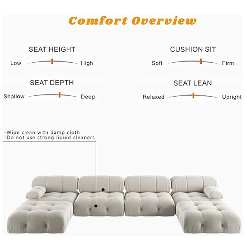 Sdorens Velvet U-Shaped Modular Sectional Sofa With Ottomans