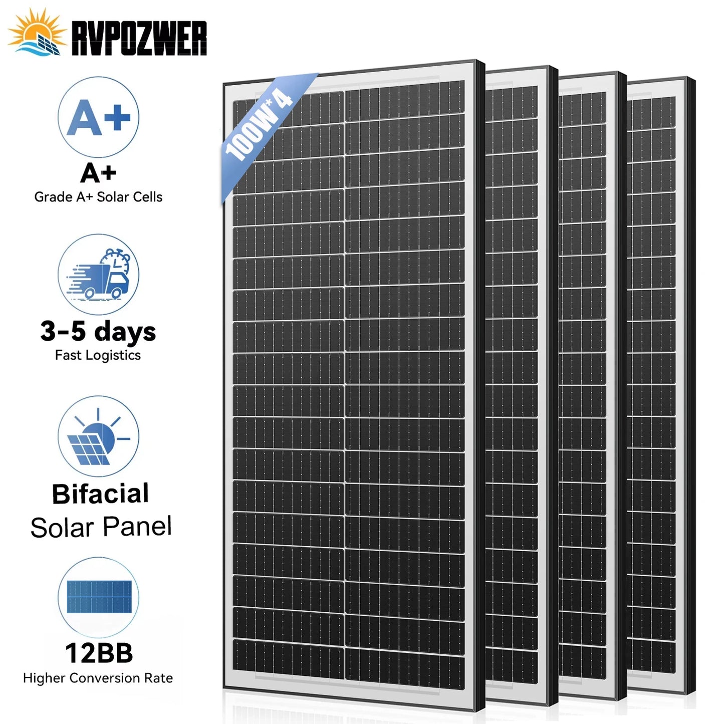 Rvpozwer 12.8V 100W Monocrystalline Solar Panel For RV Waterproof
