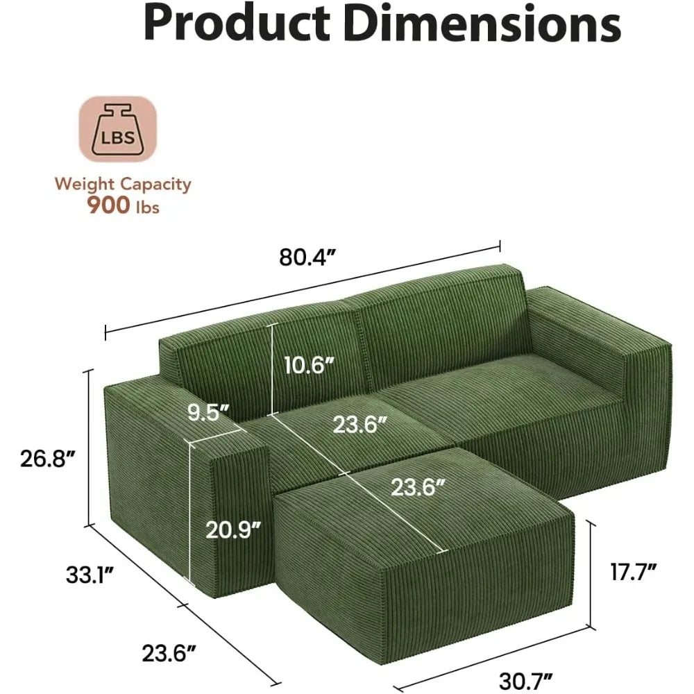 DAFIFY Sectional Corduroy L Shape Chaise Modern Plush