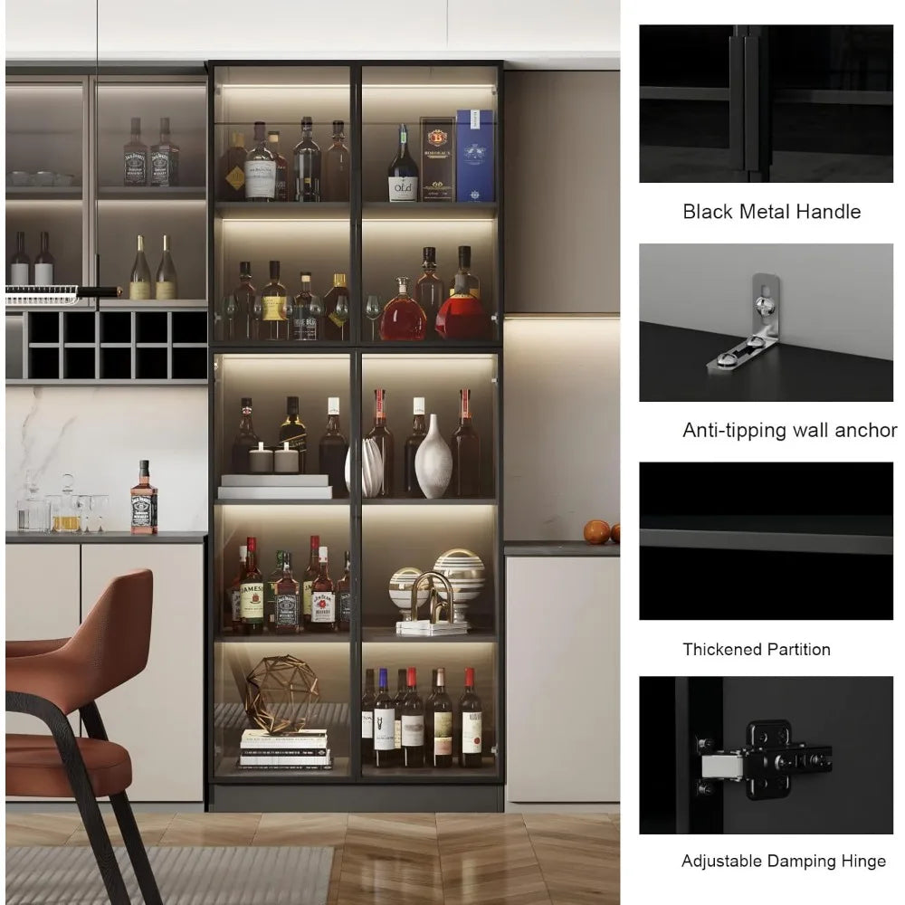 Display Cabinet With Glass Doors And Storage Shelves
