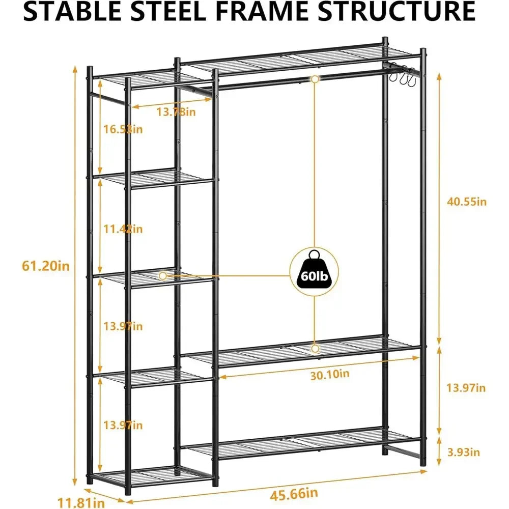 4 Tier Portable Clothes Rack With Hanging Rod For Home