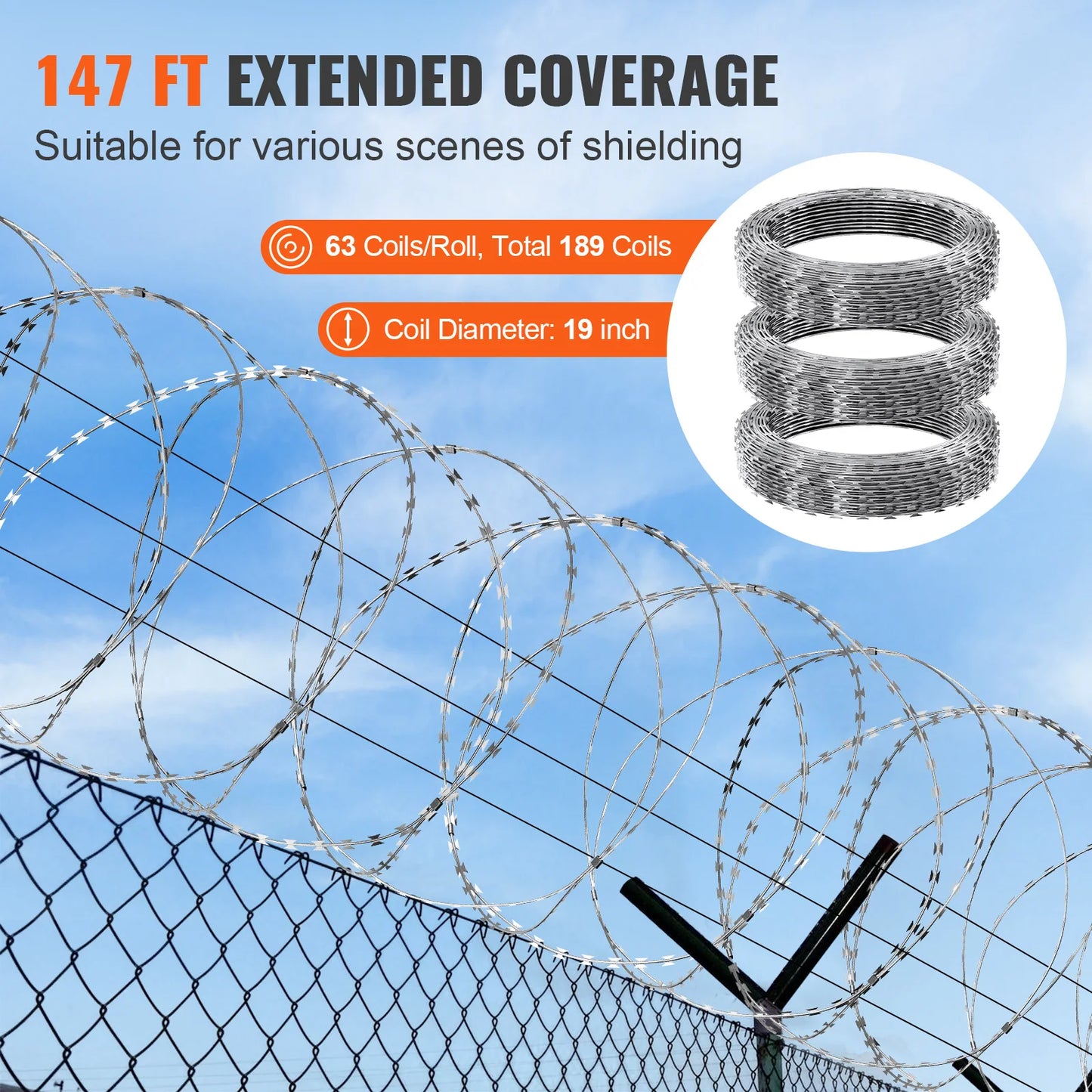 VEVOR Razor Wire Barbed Fence Fencing Double Spiral Galvanized Roll