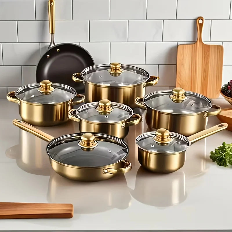 Stainless Steel Cookware Set 316 Stainless Nonstick With Golden Handles