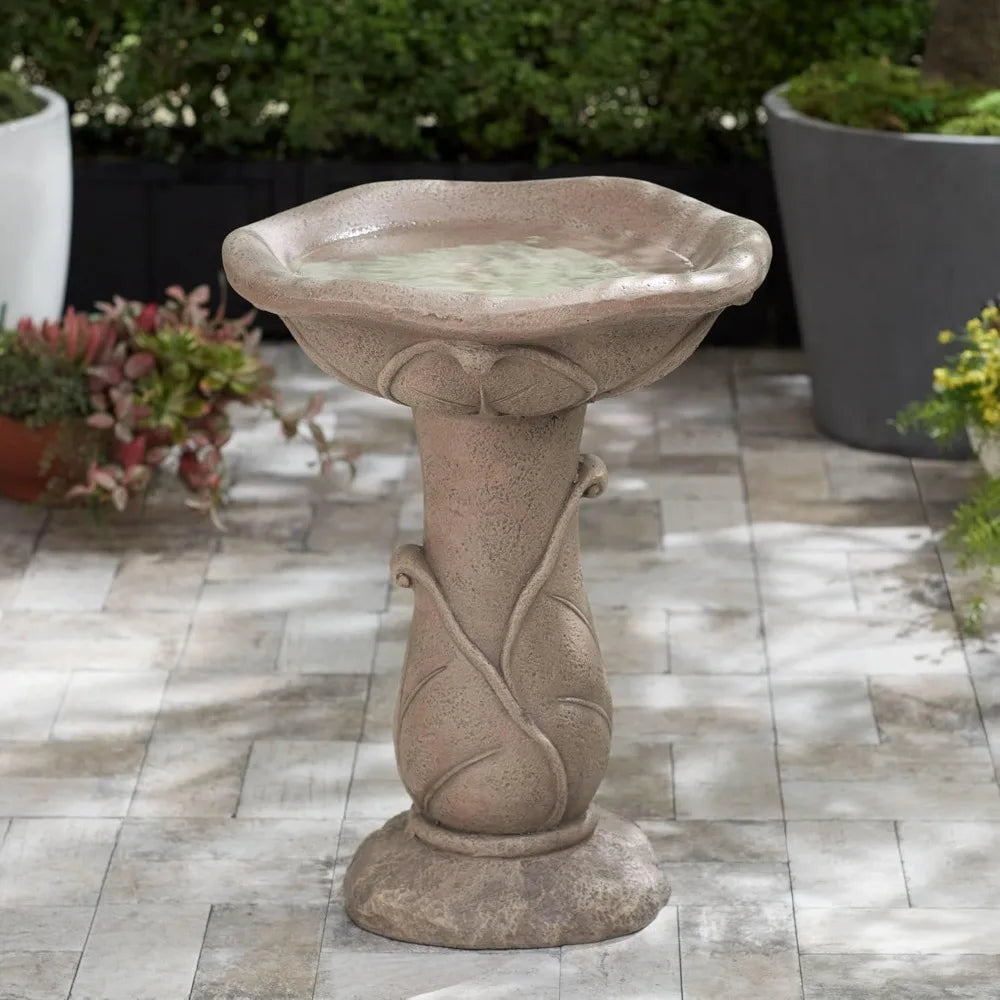 Lamps Plus Water Lily Solar Lighted Cement Floor Fountain Birdbath