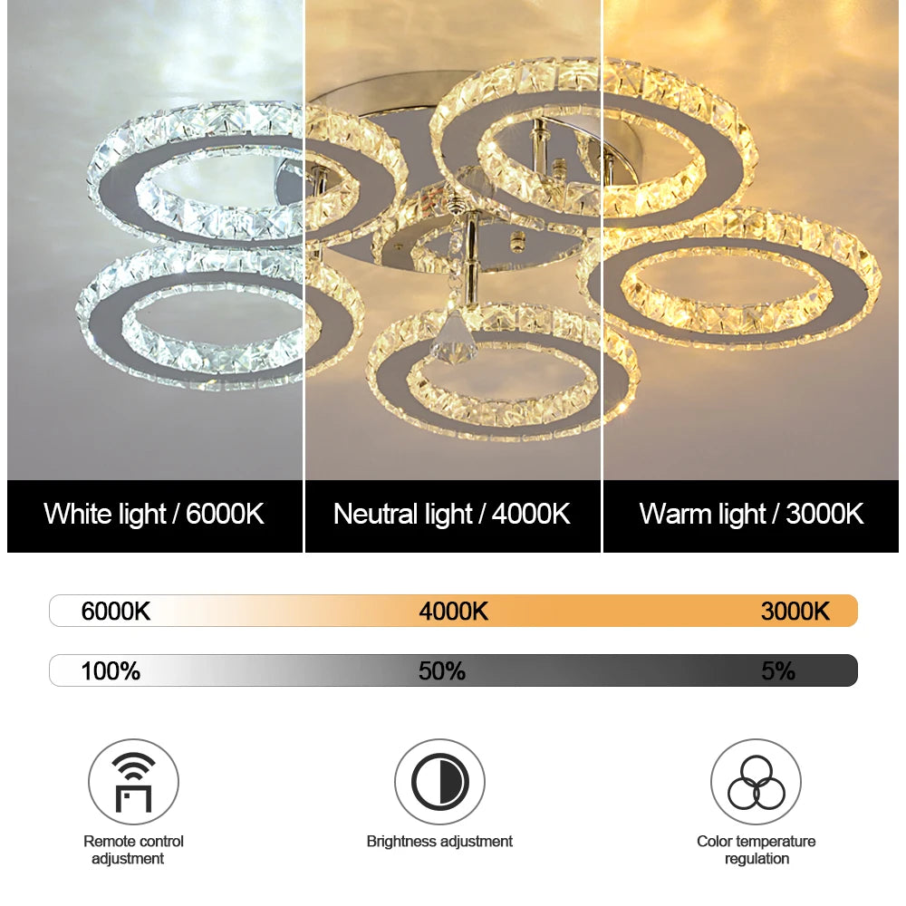 VETRULUS Modern K9 LED Crystal Ceiling Lamp Chandelier Pendant Smart