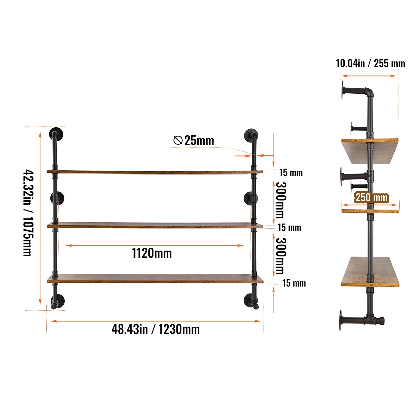 SucceBuy Industrial Pipe Shelving Wall Mount Wood Shelves