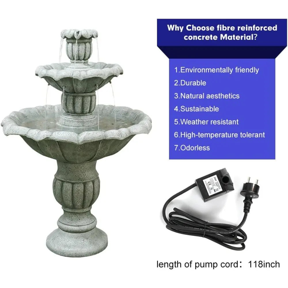 Watnature Birdbath Waterfall Fountain 3 Tier Pagoda Outdoor