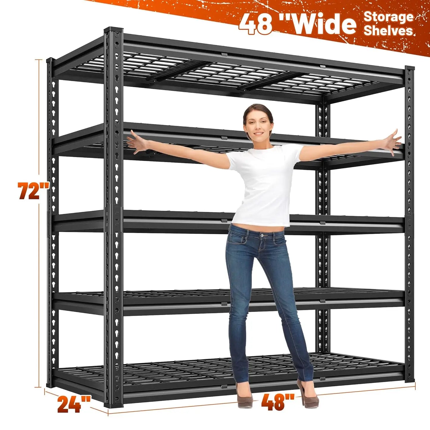 Heavy Duty Metal Garage Storage Shelving Unit Five Tier 3000Lbs