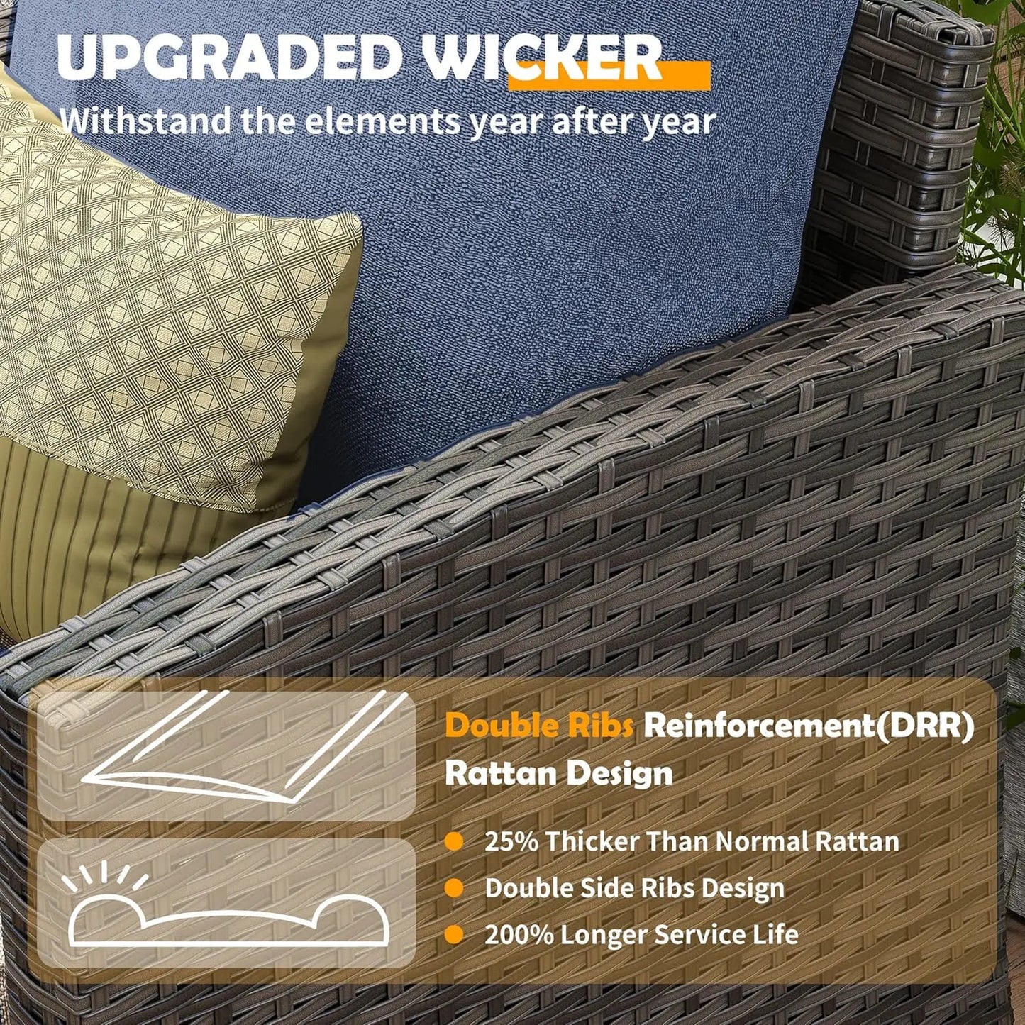 PE Rattan Sectional Sofa Set Swivel Chair Side Table