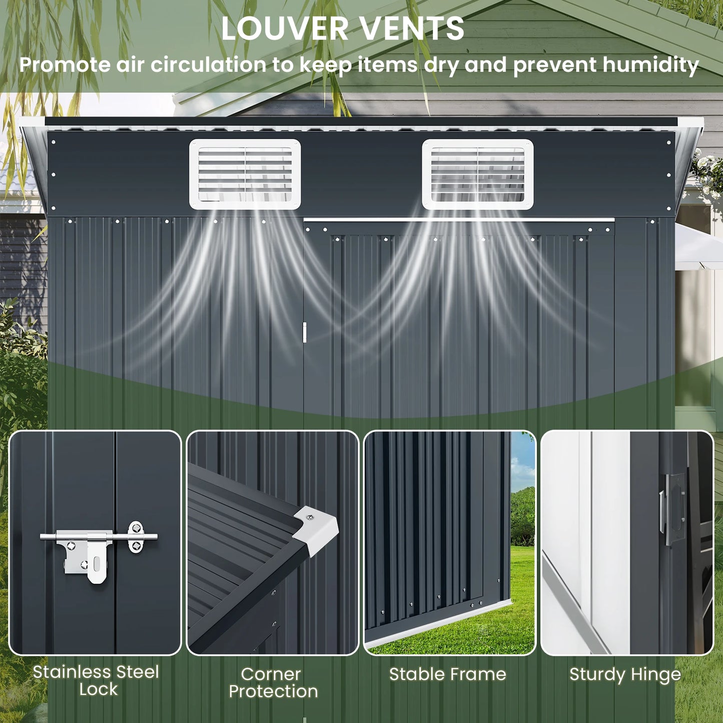 MORNGARDO Anti-Corrosion Metal Garden Shed With Lockable Door