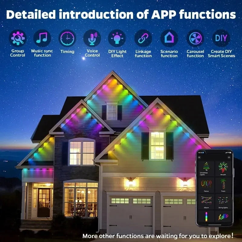 MIMIRGB Eaves Lights Outdoor LED String Strip Bluetooth App Control