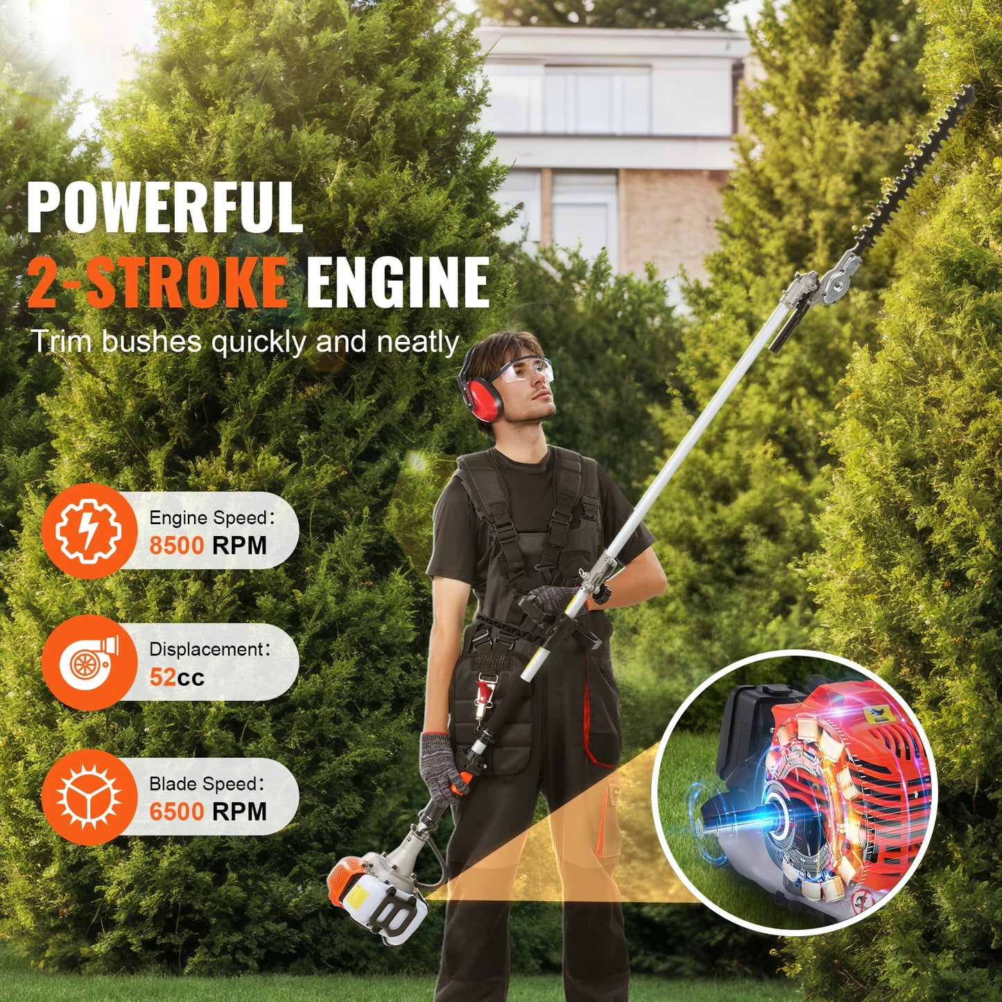 SucceBuy 52cc Six In One Gas Hedge Trimmer Weed Eater Edger