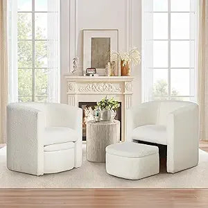 Upholstered Velvet Barrel Accent Chair With Storage Ottoman
