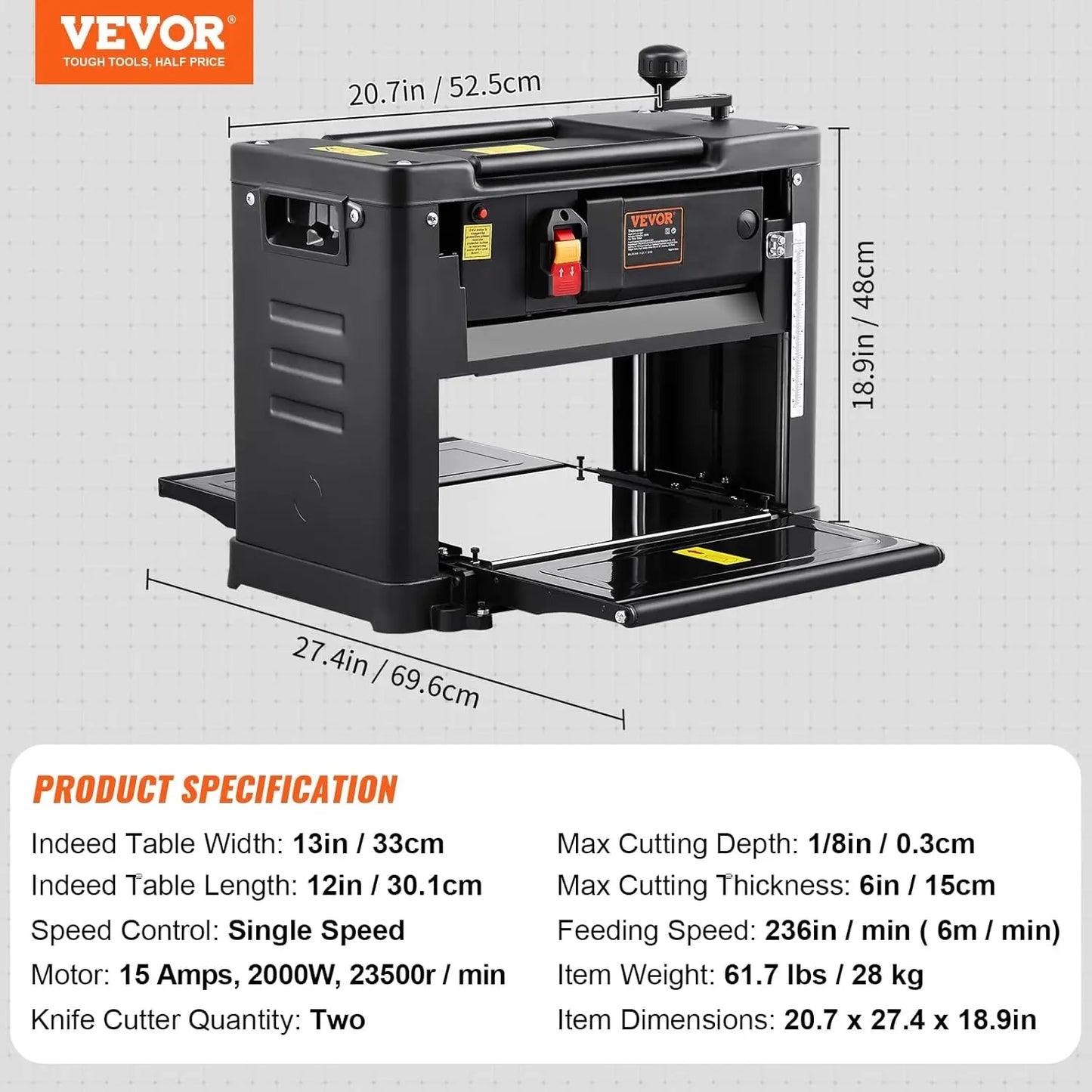 XMSJ Thickness Planer Benchtop With Two Blade Motor