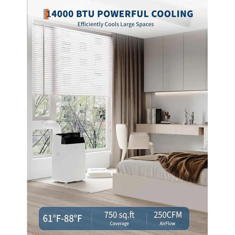 14000 BTU Portable Air Conditioner With Remote Control Quiet 48dB