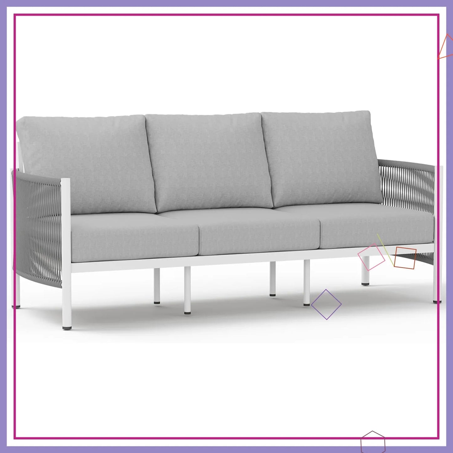 Aluminum Outdoor Patio Couch HDPE Rope Sofa With Washable Cushions