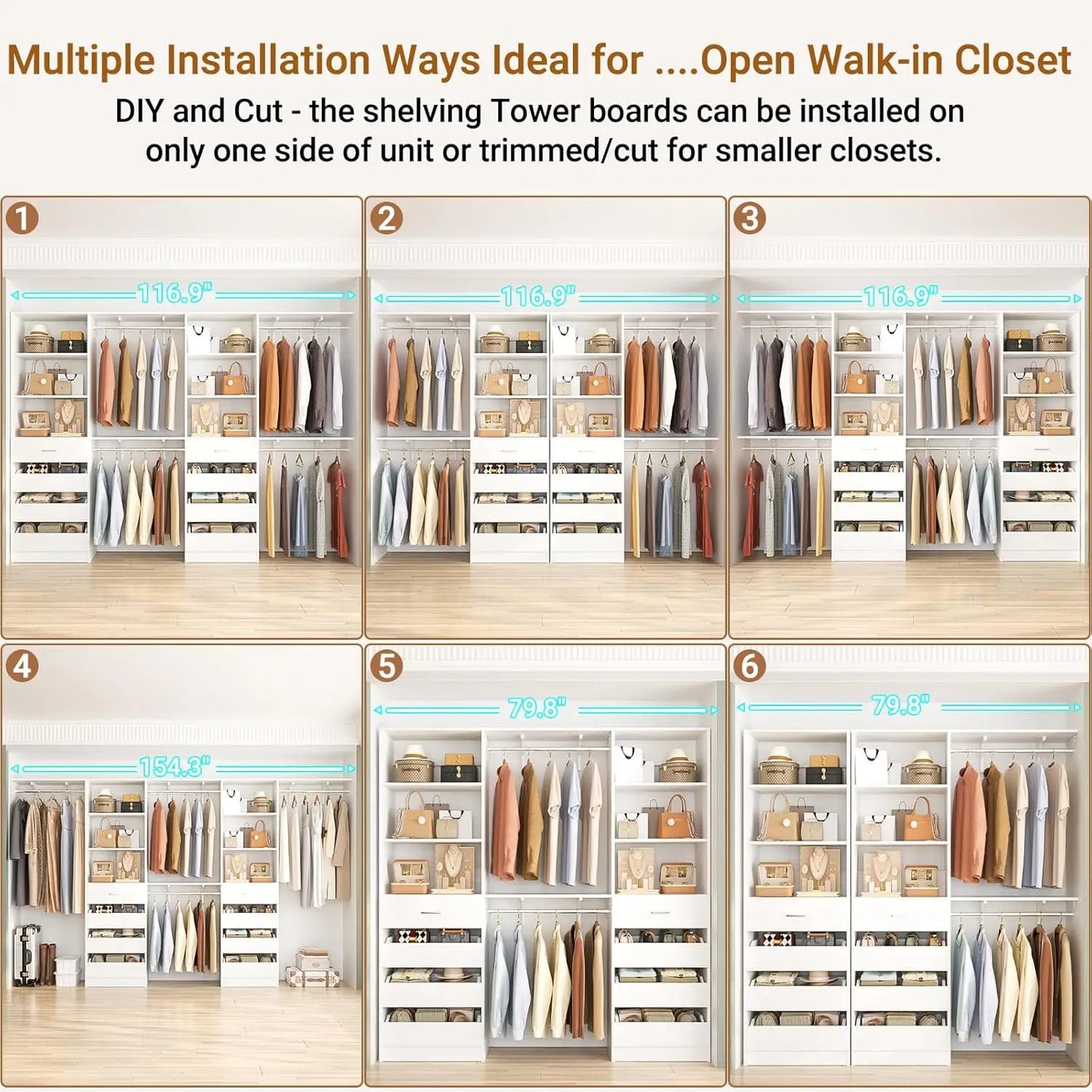 Aheaplus Closet System With 8 Wooden Drawers Organizer