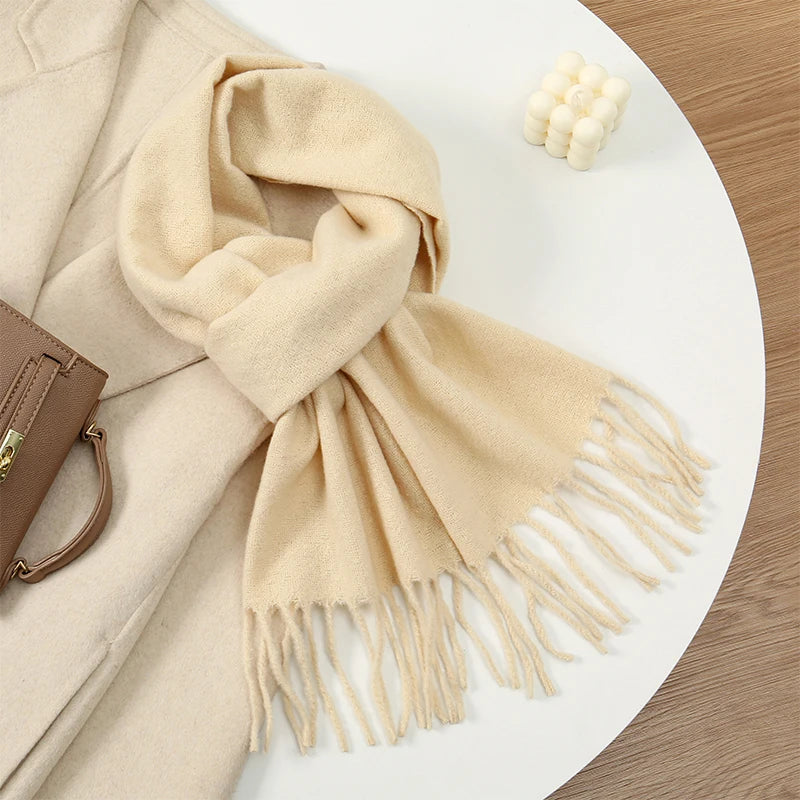 Runmeifacn Warm Cashmere Scarf For Women Solid Knit Wrap