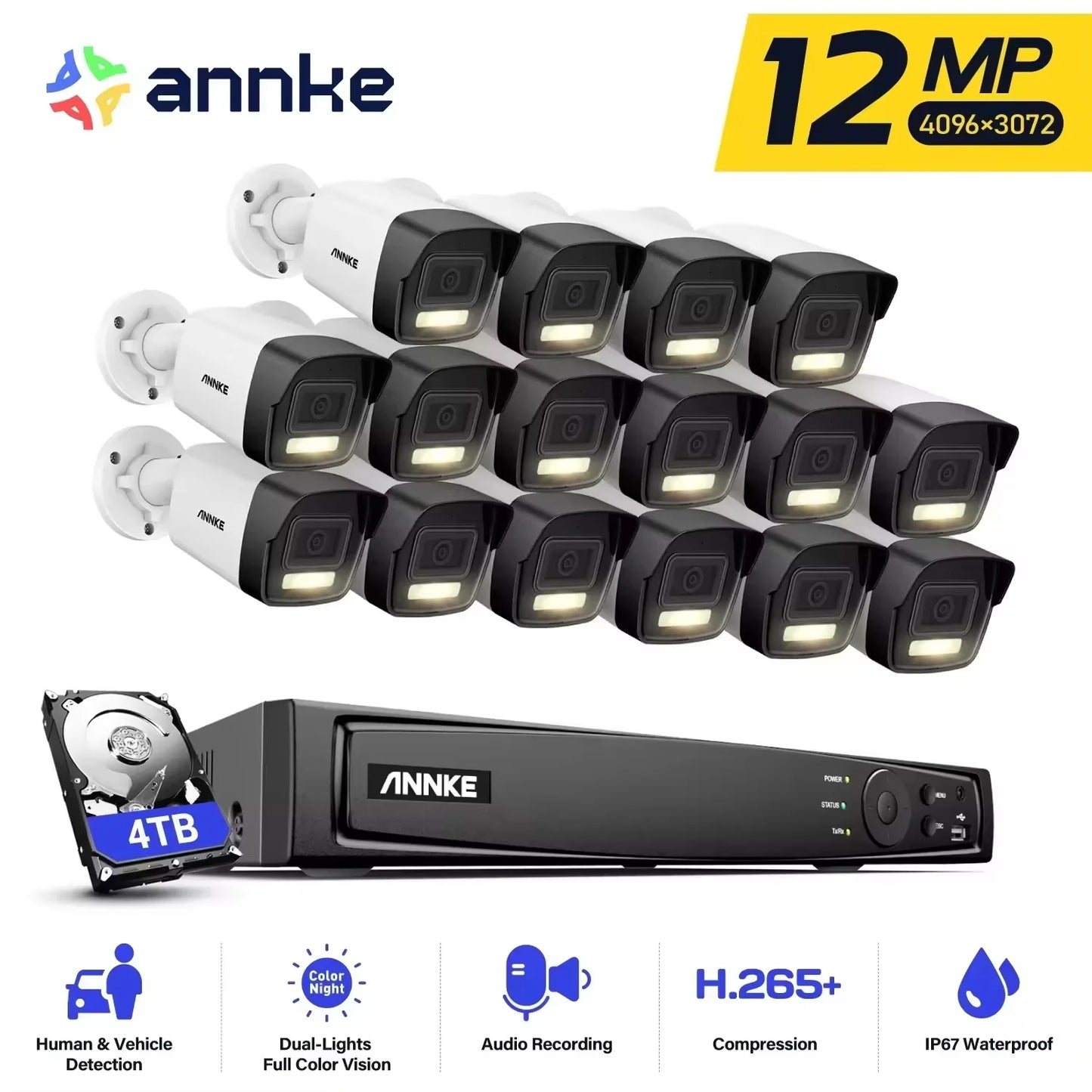 ANNKE 16 Channel NVR 12MP HD IP Security Camera System