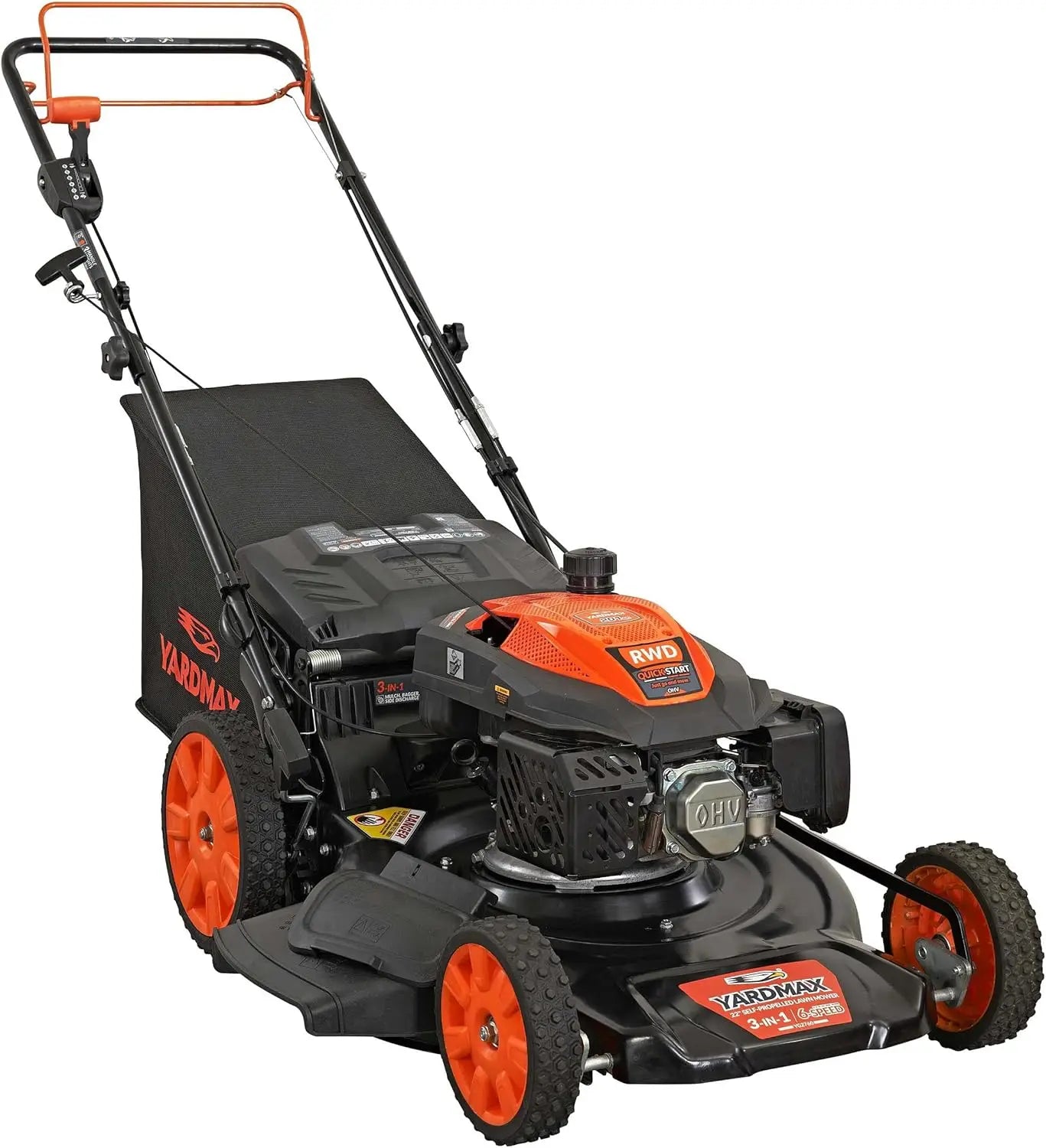 XMSJ Gas Lawn Mower Pace 201cc 6 Speed CVT High Wheel RWD