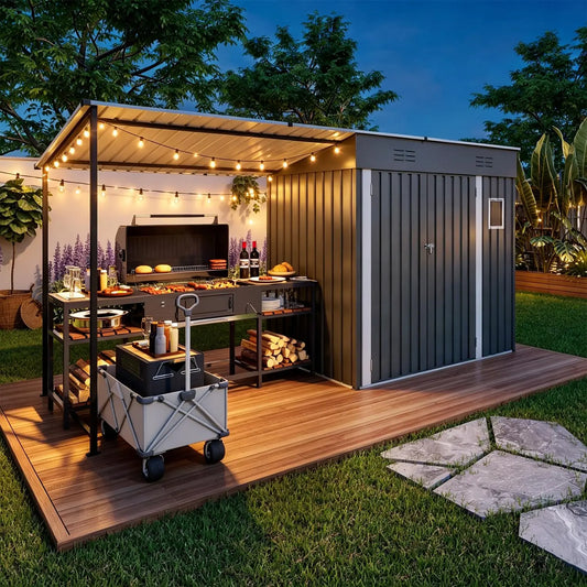 Outdoor Storage Shed Gazebo Combo Lean To Metal Tool Shed