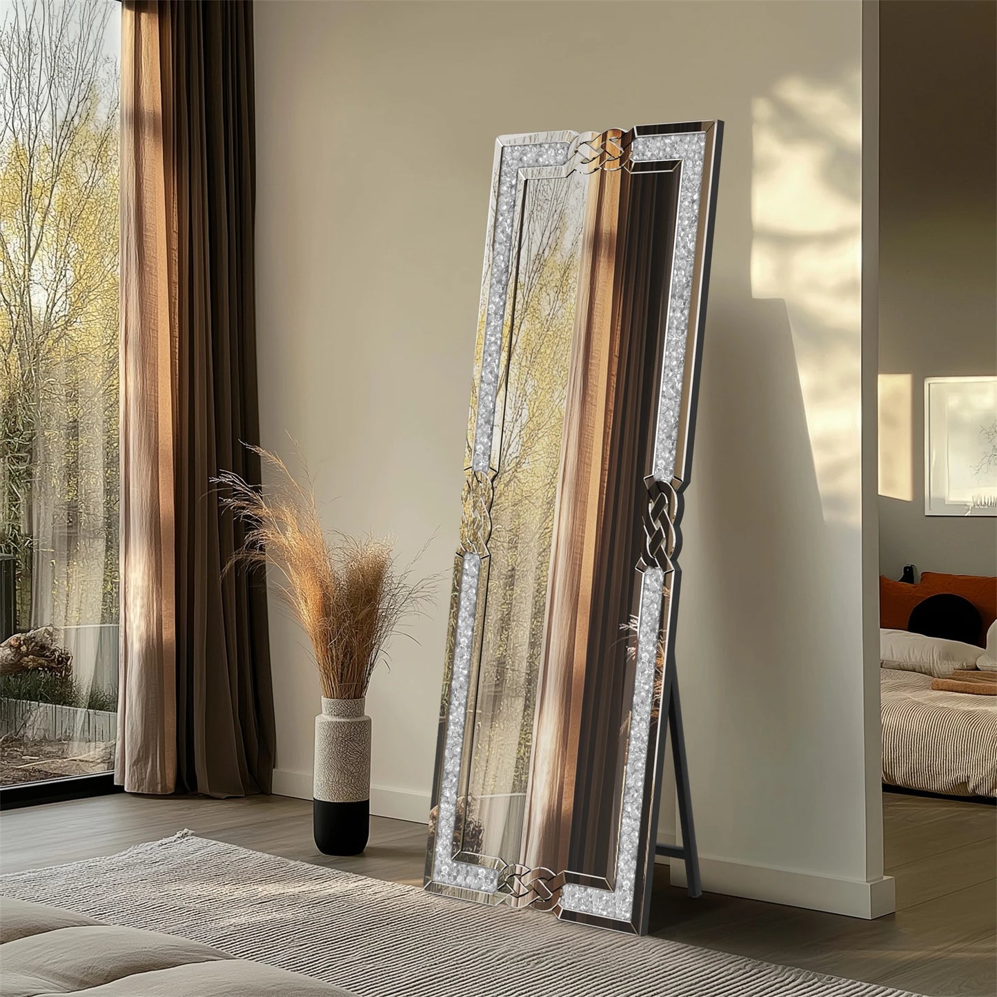 Hign Concerned Crushed Diamond Full Length Mirror Framed