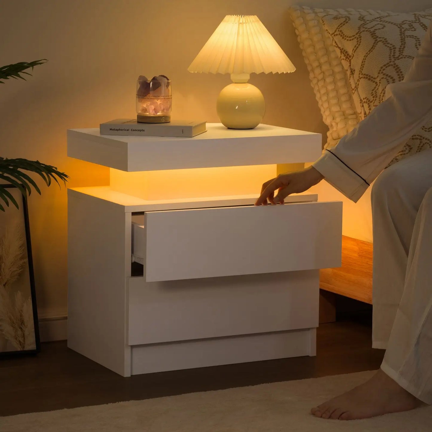 Cubehom LED Nightstands With 2 Drawers RGB Lighting