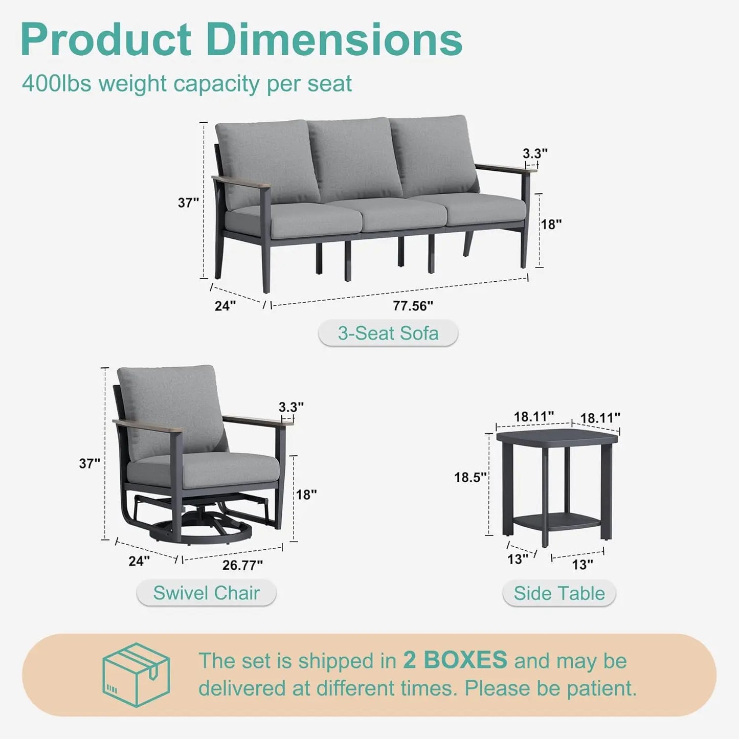 Aluminum Outdoor Patio Conversation Set With Swivel Rocking